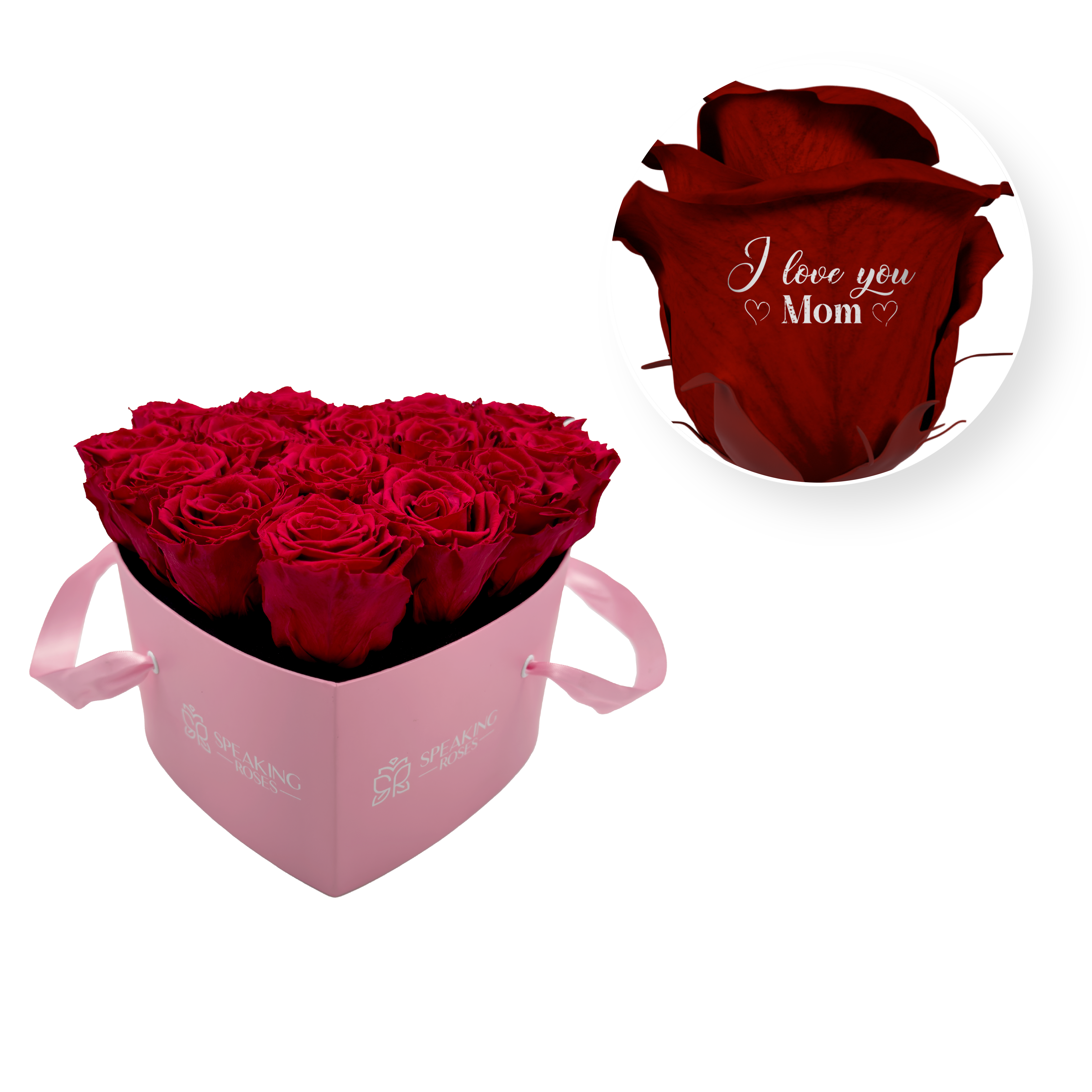 I love you mom - Heart Paper Box (15 Preserved Heads)