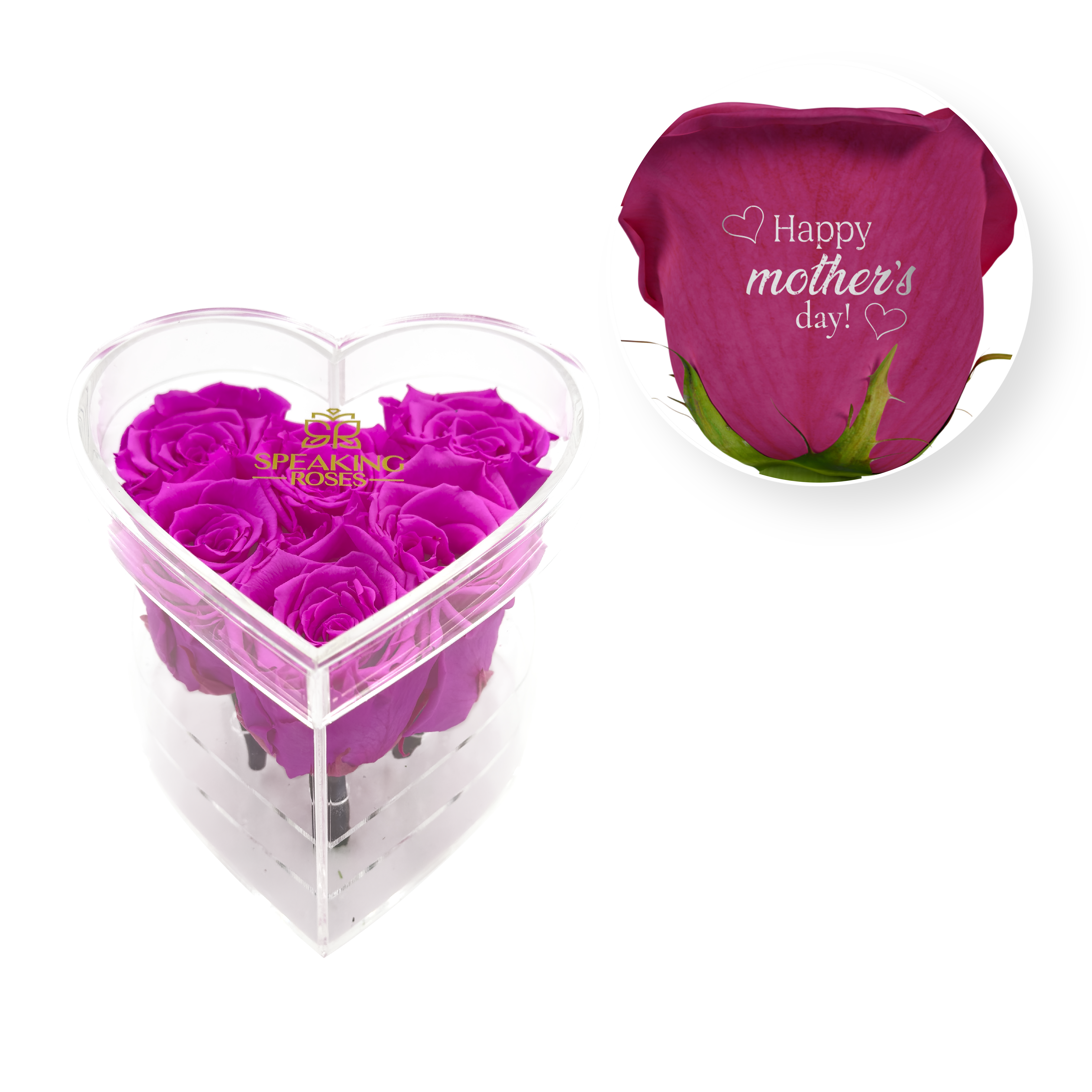 Happy Mother's Day - Acrylic Heart (6 Preserved Stems)