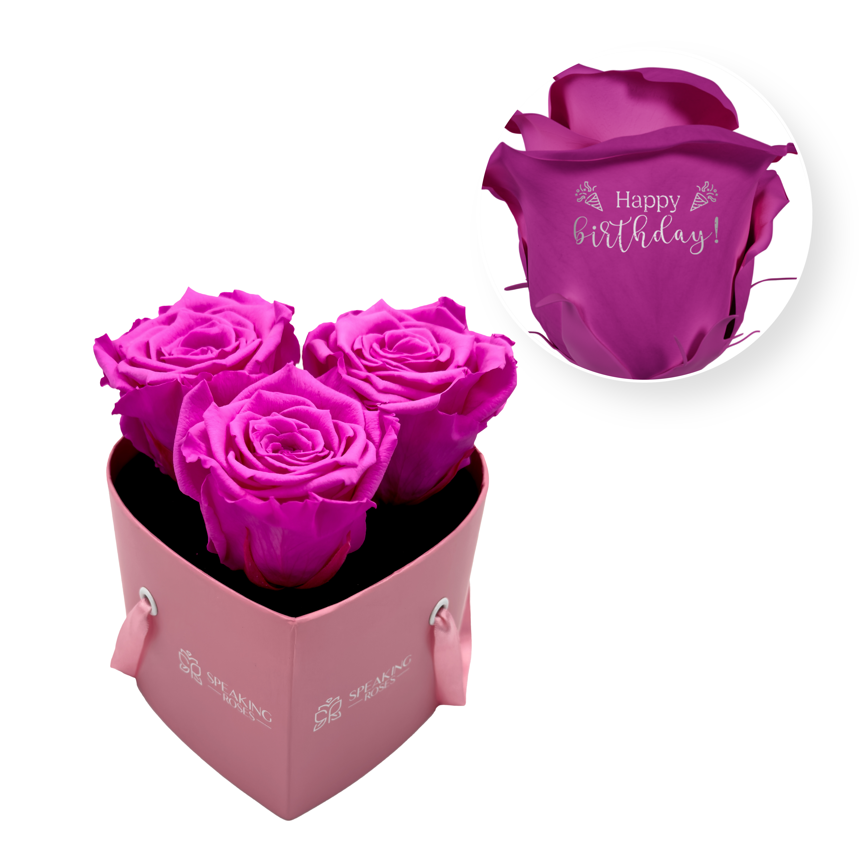 Happy Birthday - Heart Paper Box (3 Preserved Rose Heads)