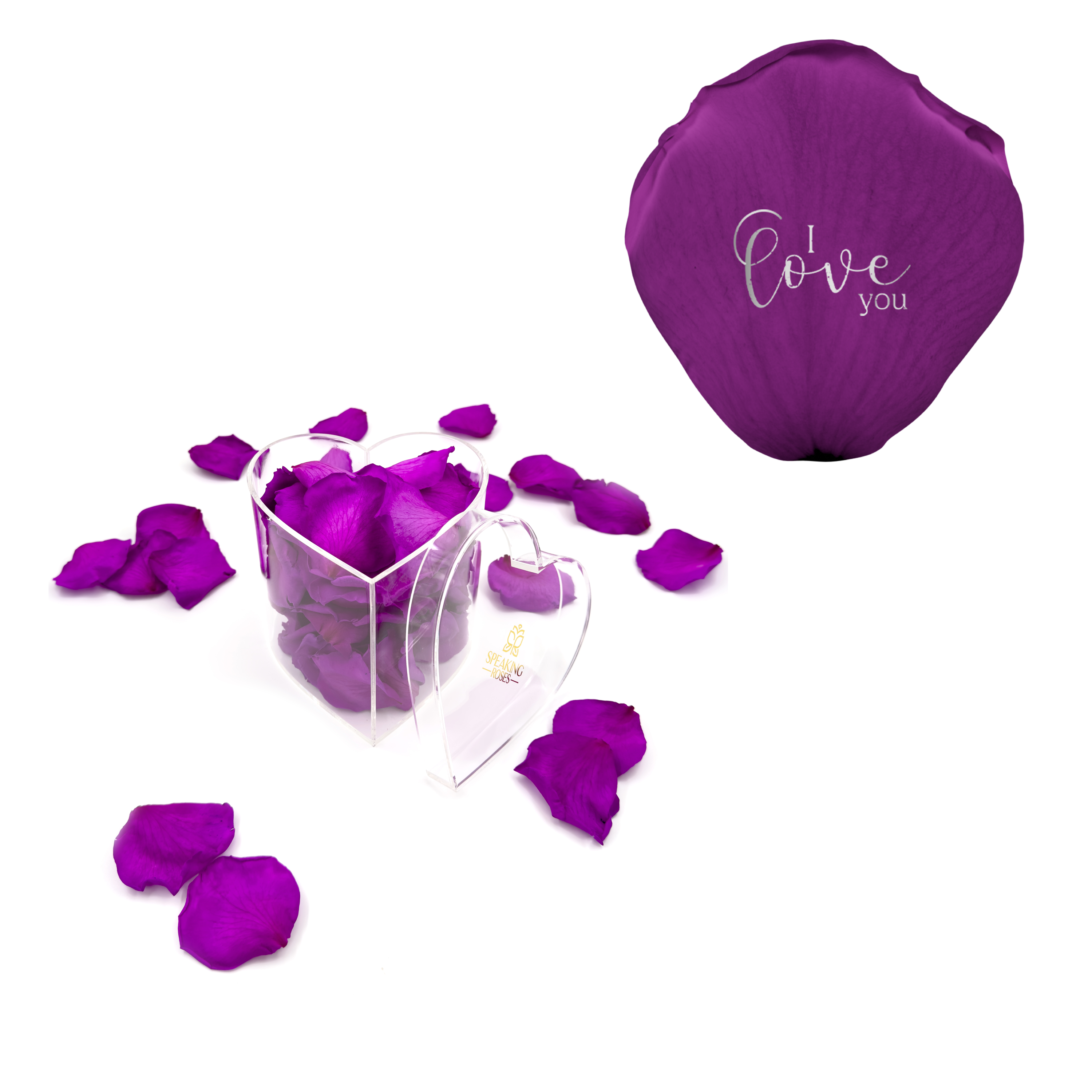 I Love You - Acrylic Heart Box (100 Preserverd Rose Petals)