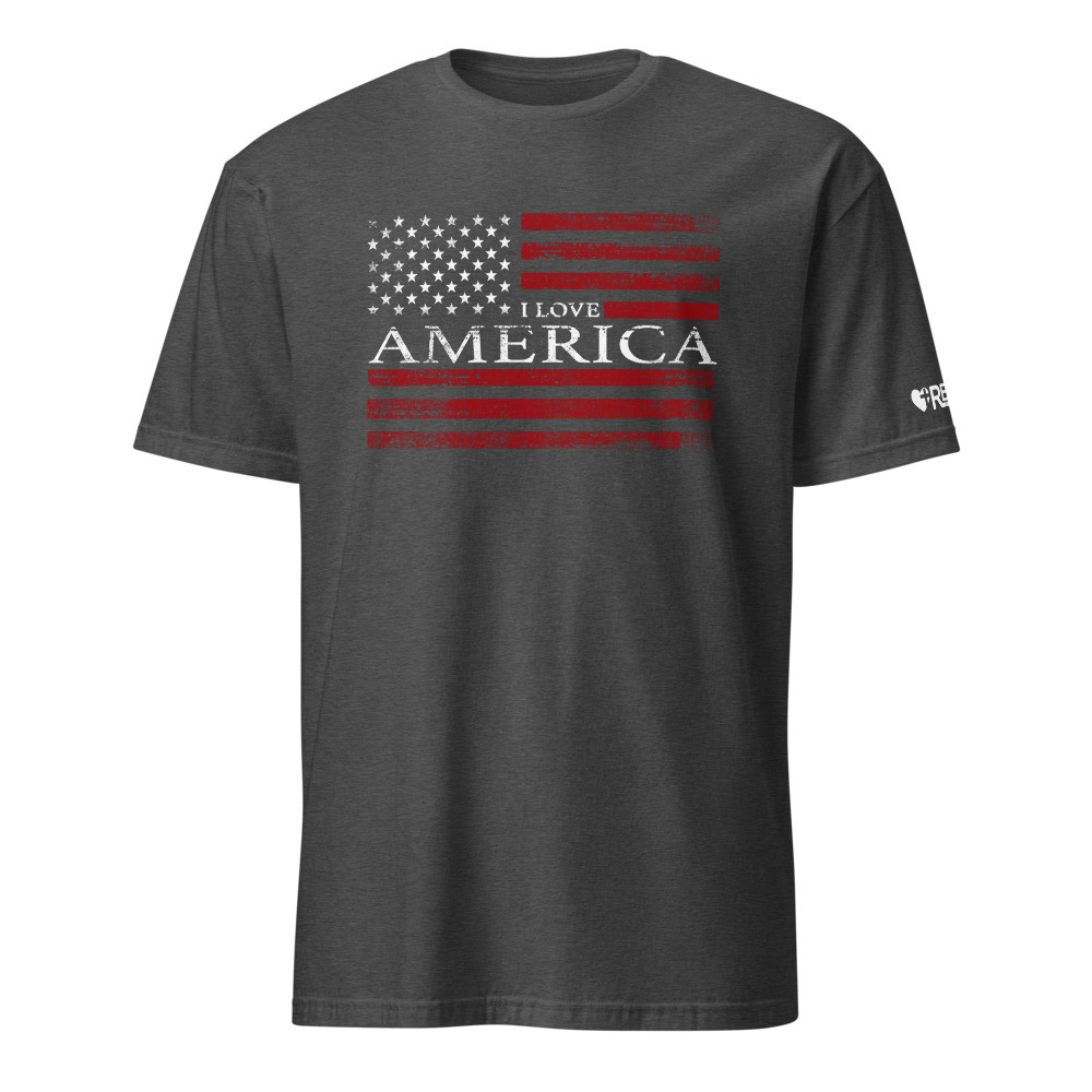 I LOVE AMERICA T-Shirt w/ Flag (Dark Heather)