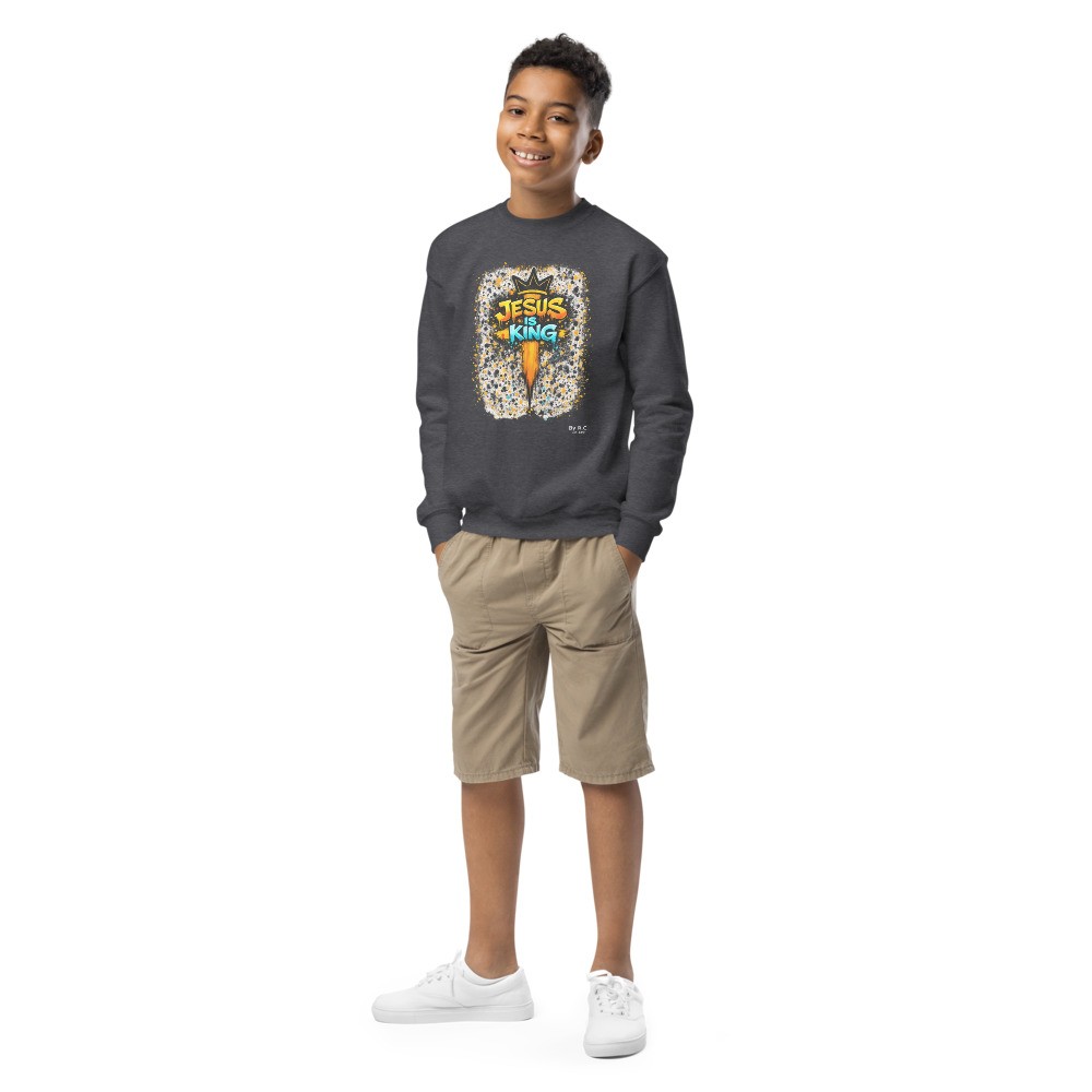 Youth crewneck sweatshirt "Jesus Is King" splatter