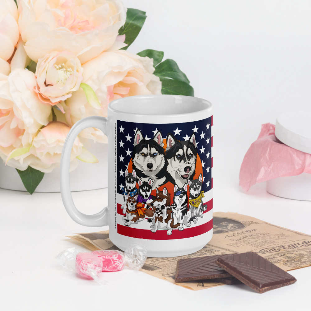 Maya & Damien with the Pack - 15oz White glossy mug