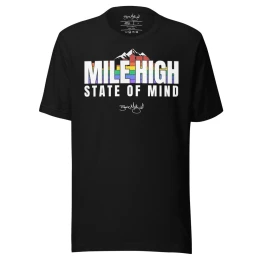 BM - MILE HIGH STATE OF MIND TEE — Black/White/Rainbow Skyline