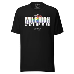 BM - MILE HIGH STATE OF MIND TEE — Black/White/Rainbow Skyline