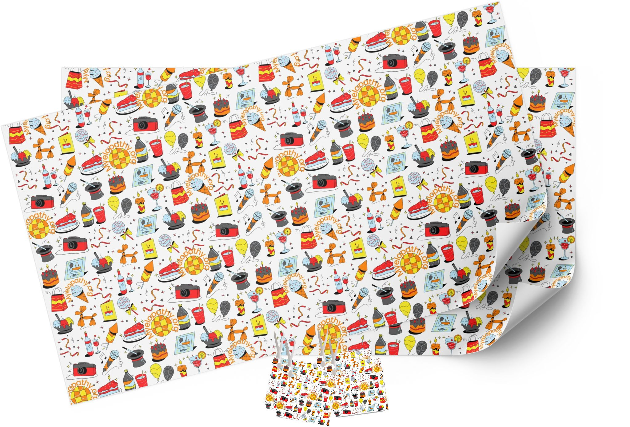 Gift Wrapping Paper Party Design - 2 sheets & 4 tags
