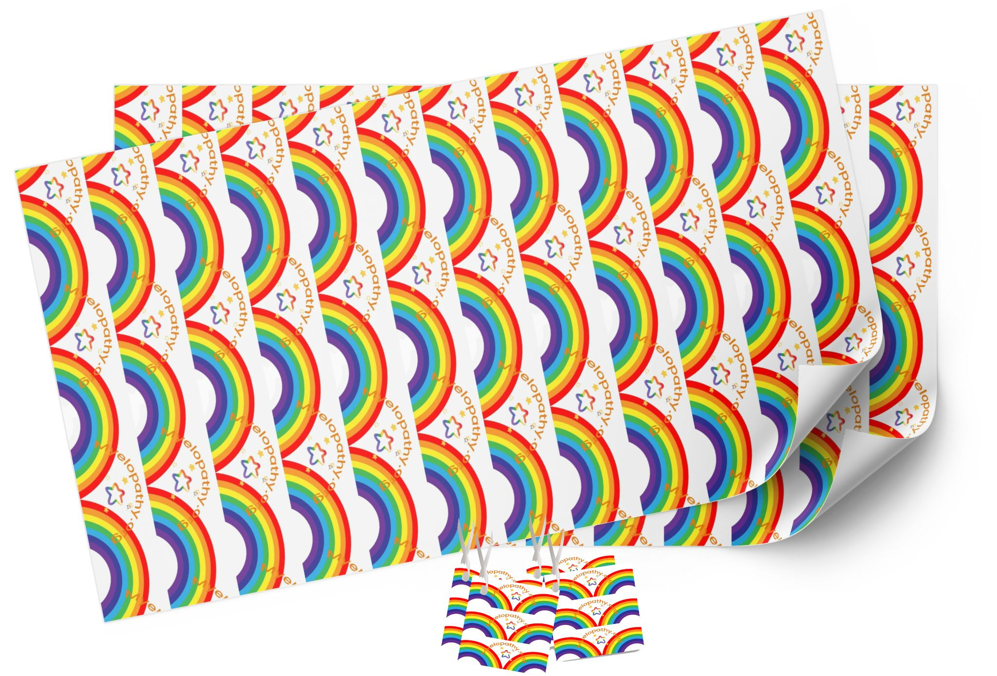 Gift Wrapping Paper Rainbow Design - 2 sheets & 4 tags