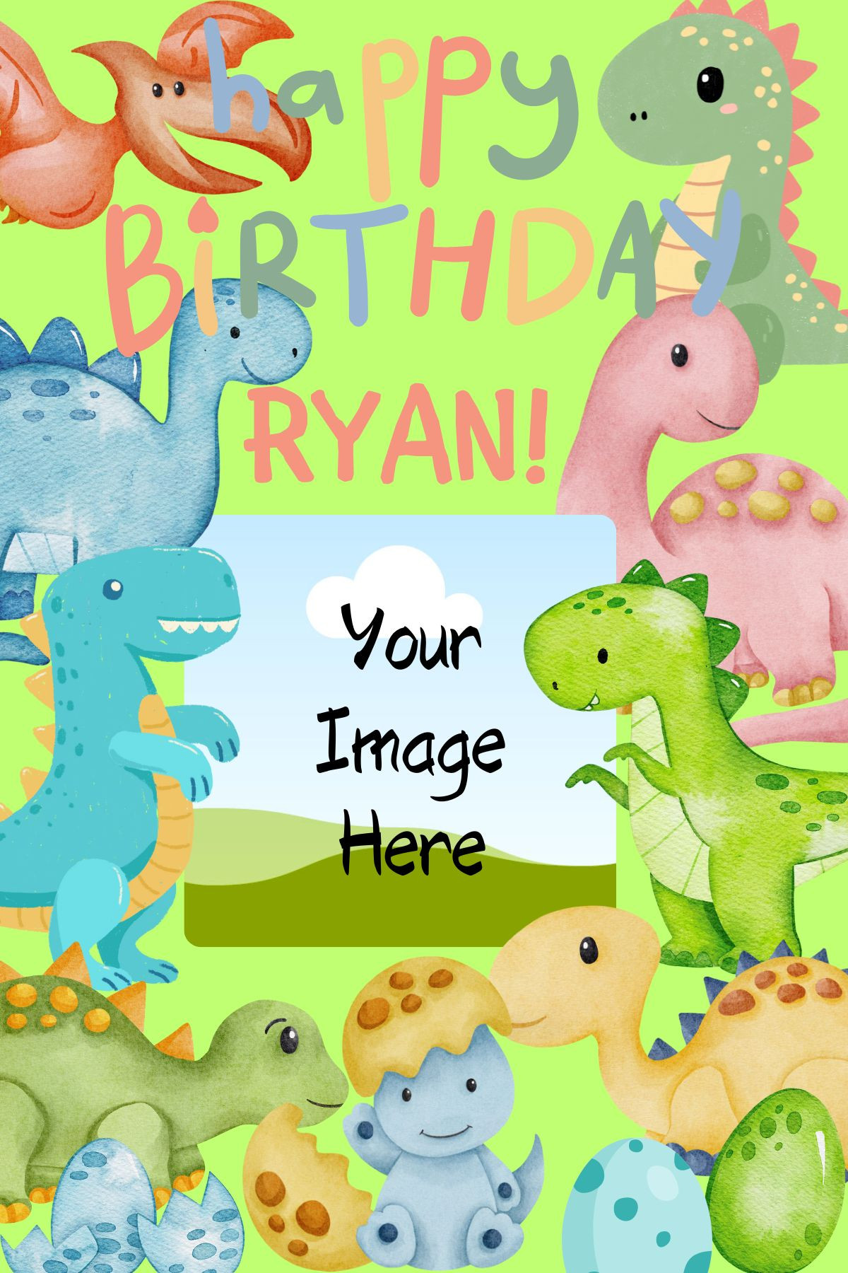 Personalised Dinosaurs Birthday Card With Photo & Name