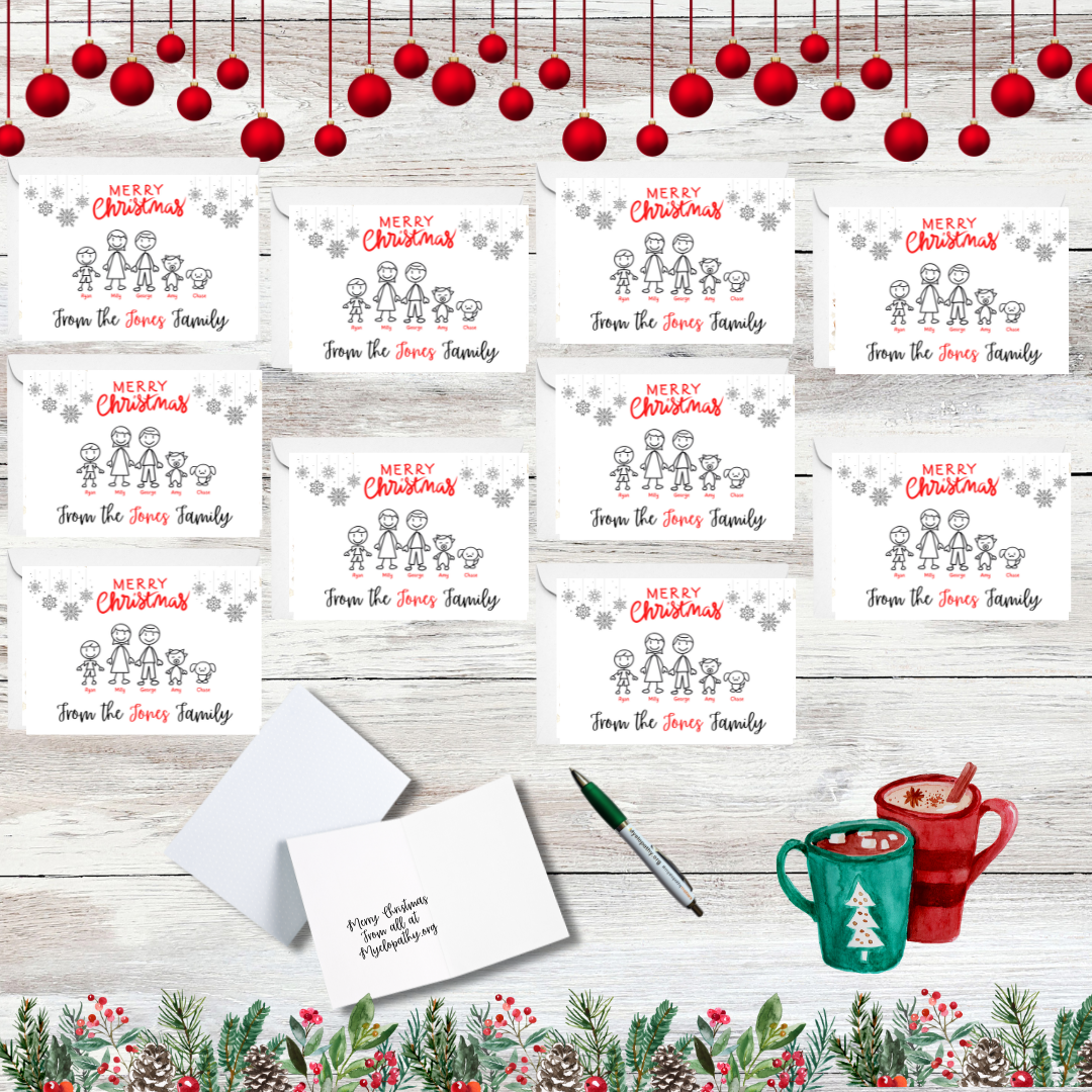 Personalised Christmas Card Pack Of 10 - Stick Family