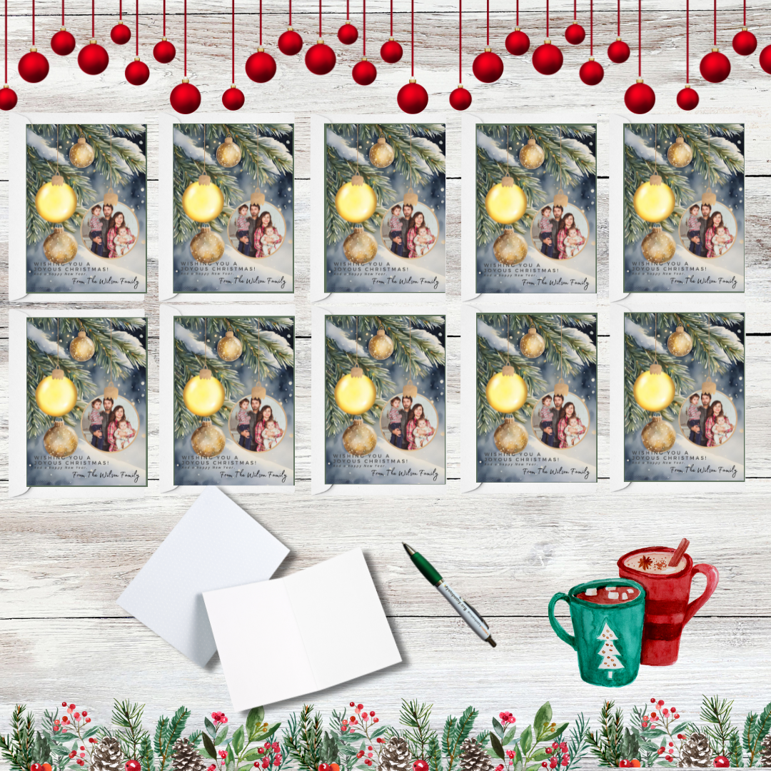 Personalised Photo In A Bauble Christmas Card Pack Of 10
