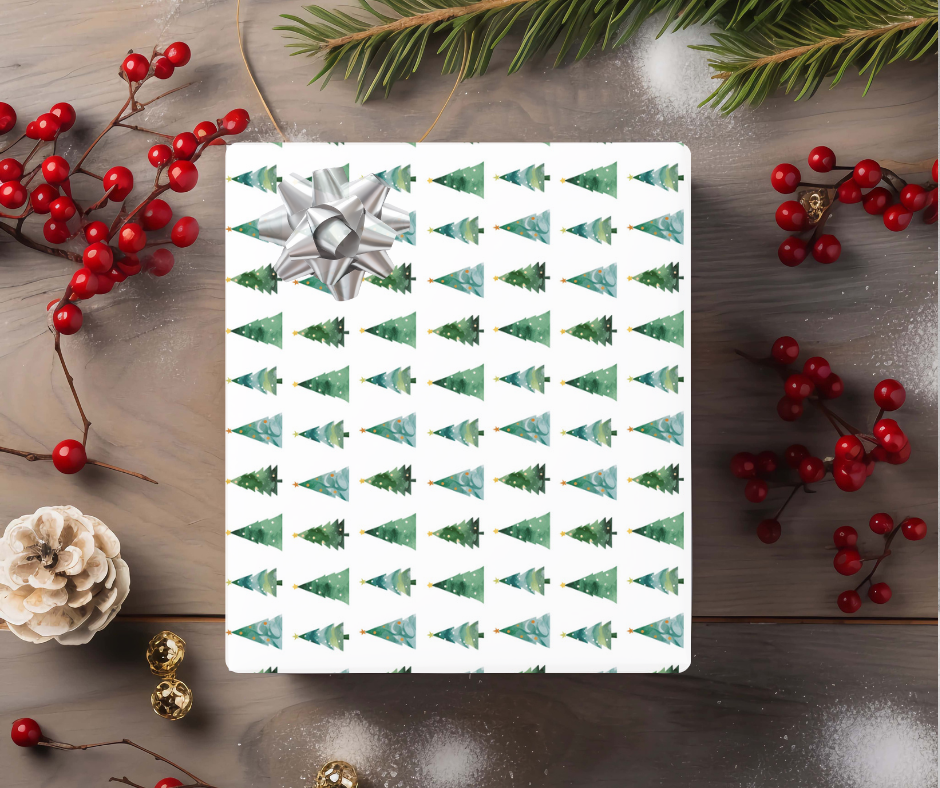 Christmas Trees Christmas Gift Wrapping Paper - 2 sheets & 4 tags