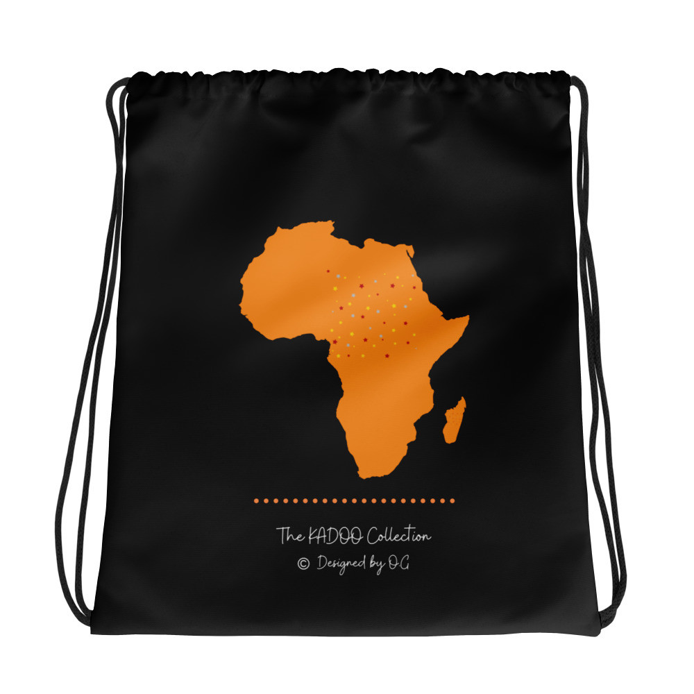 African Glow! Large Drawstring Multi-Purpose Casual Bag {Black}