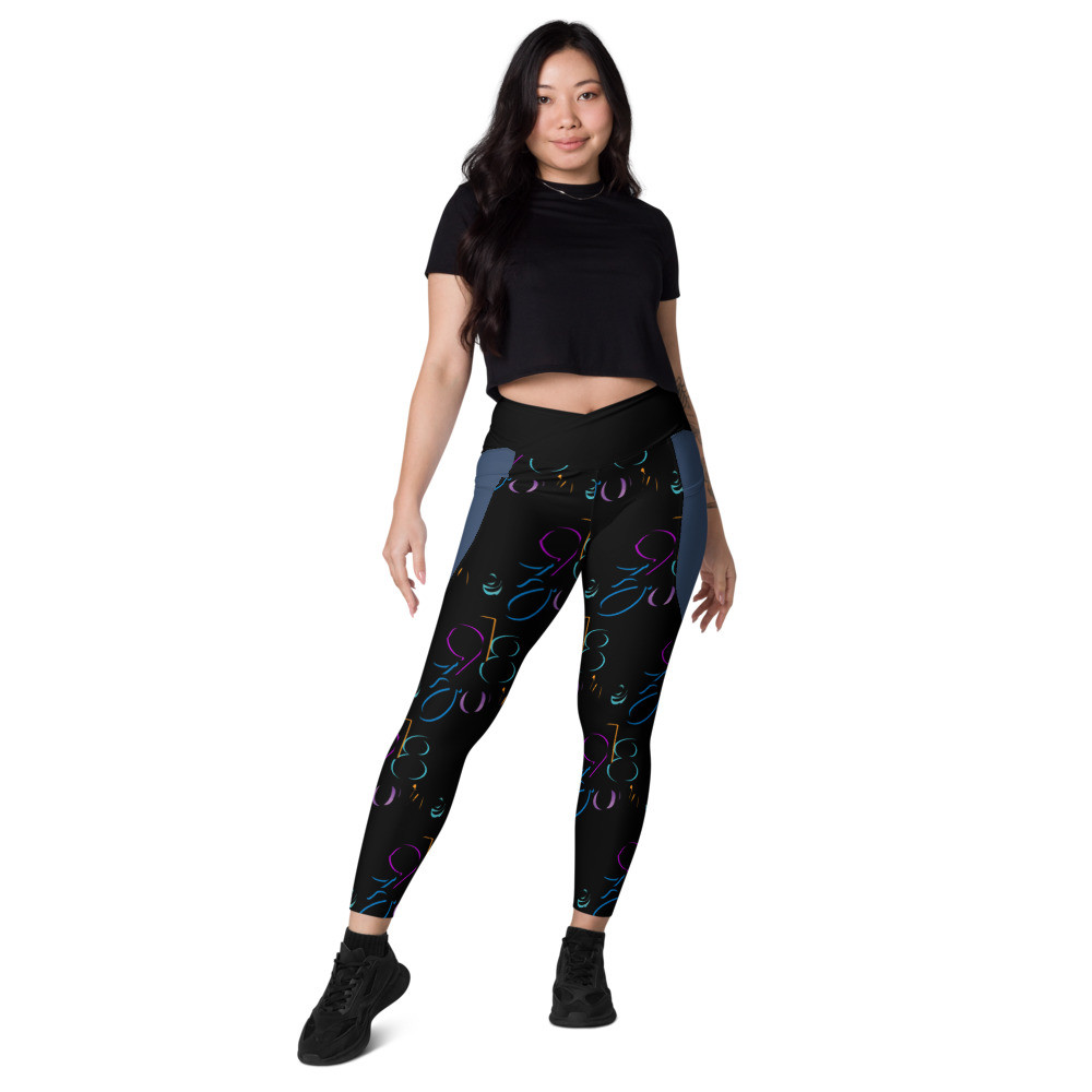 918Zone Clo. Tulsa Blk/Navy Blue Crossover Leggings with Pockets