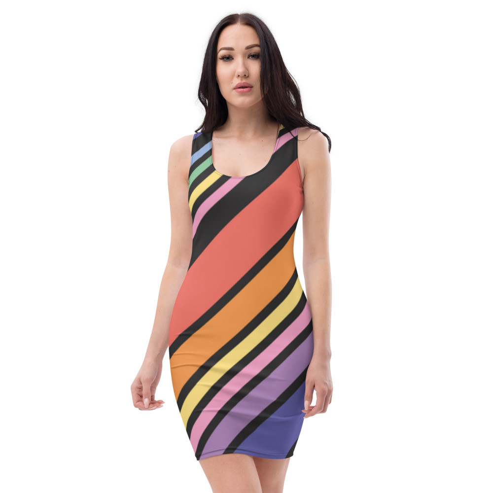 918Zone Clo. MYSS Multi-stripe Colored Bodycon Dress