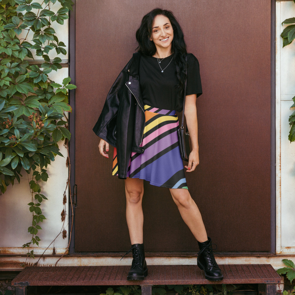 918Zone Clo. MYSS Multi-stripe Colored Skater Skirt