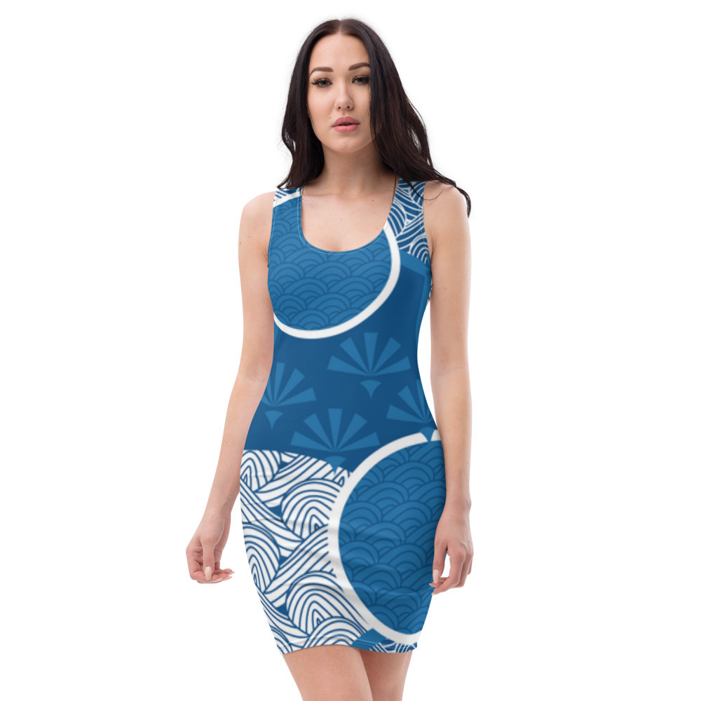 918Zone Clo. AASOT Blue\White Pattern Bodycon Dress
