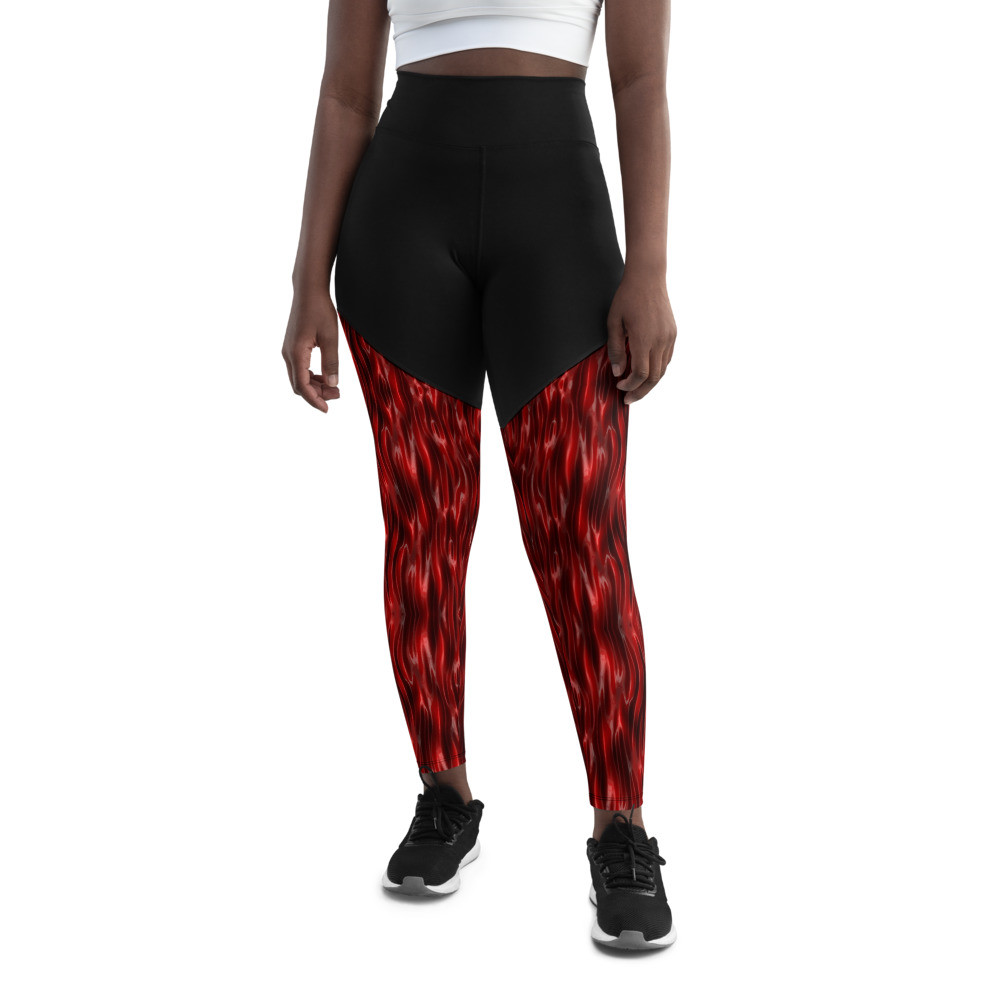 Red Silk Wave - Sports Leggings