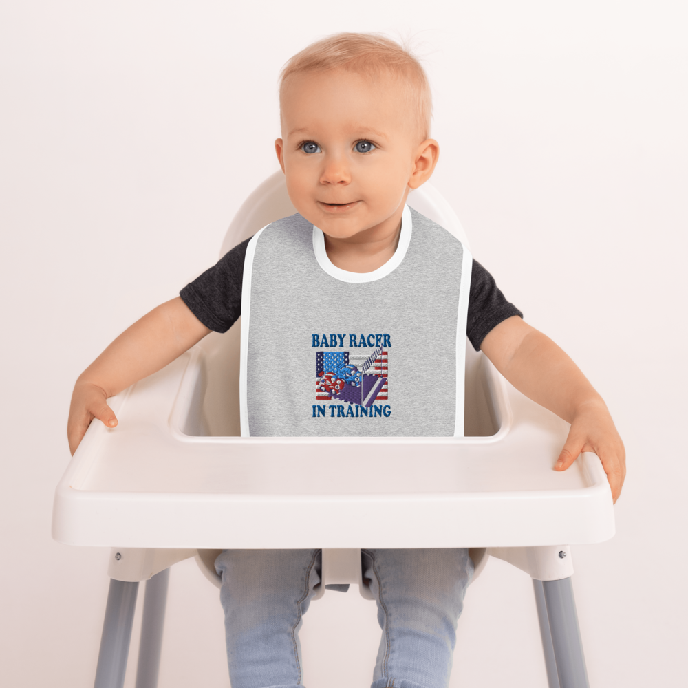 Baby Racer in Training - Embroidered Baby Bib - For Him or For Her