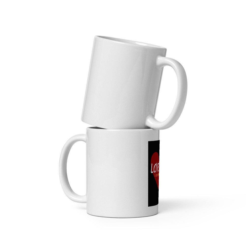 Love Does - Black Background - White Glossy Mug