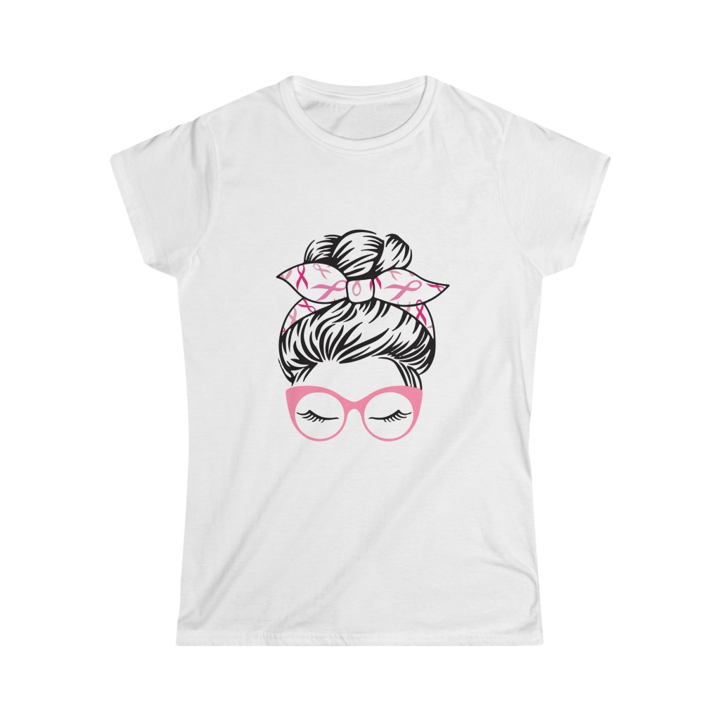 Messy Bun Cancer Awareness Women's Softstyle Tee