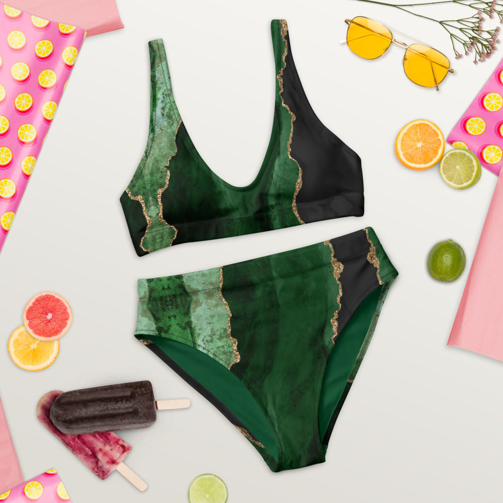 GREEN AGATE WATERCOLOR - HIGH WAISTED BIKINI