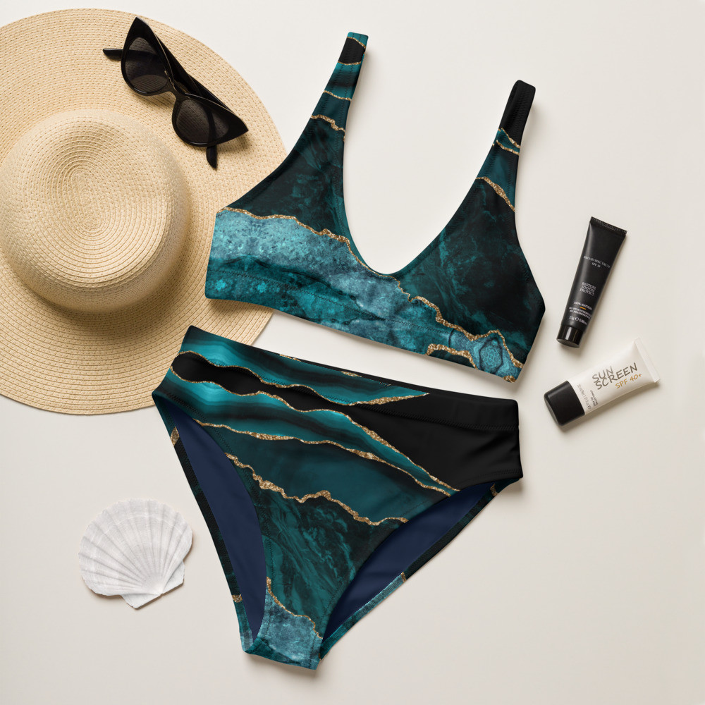 BLUE AGATE WATERCOLOR - HIGH WAISTED BIKINI
