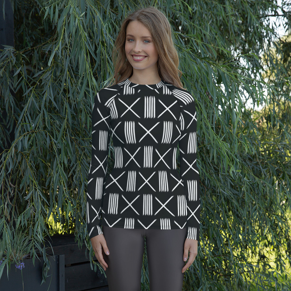 Women's Black Mud Cloth Inspired III Rash Guard