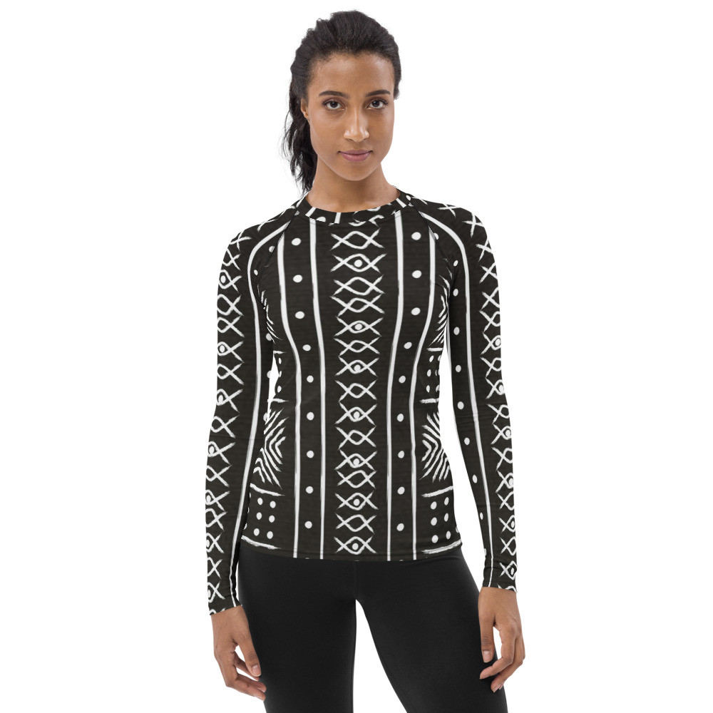 Women's Black Mud Cloth Inspired II Rash Guard