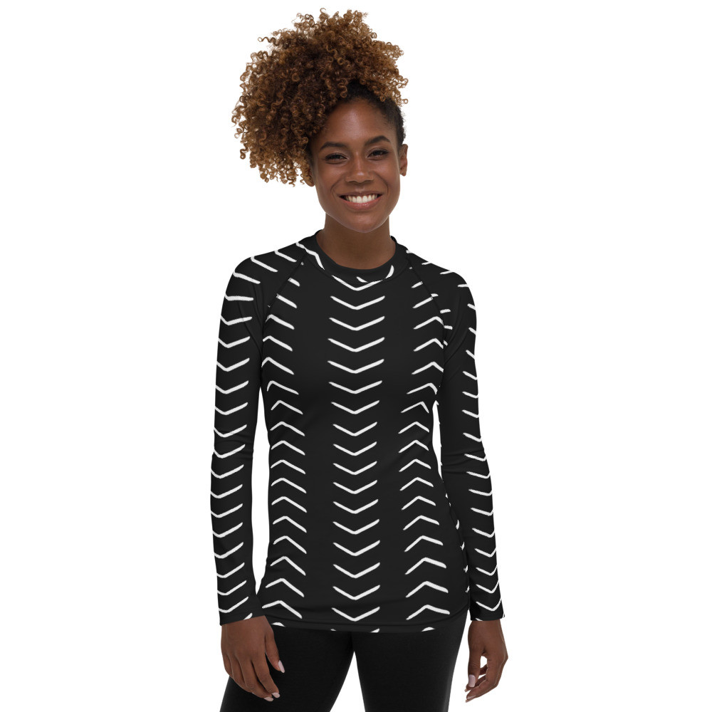 Women's Black Mud Cloth Inspired Rash Guard