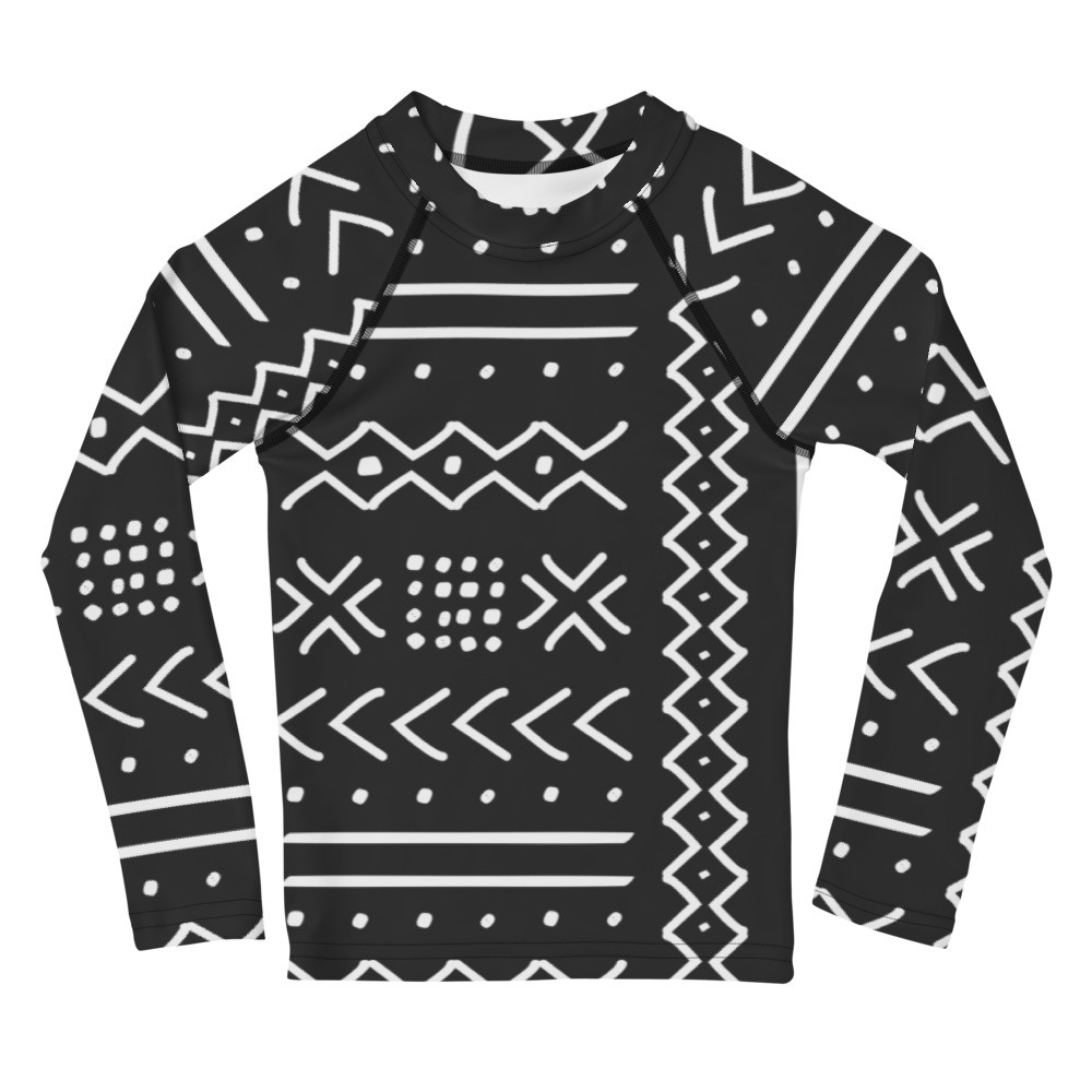 Kids Black Mud Cloth Inspired V Rash Guard