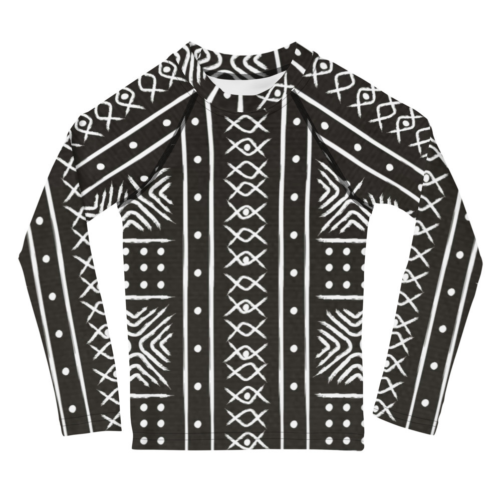 Kids Black Mud Cloth Inspired II Rash Guard