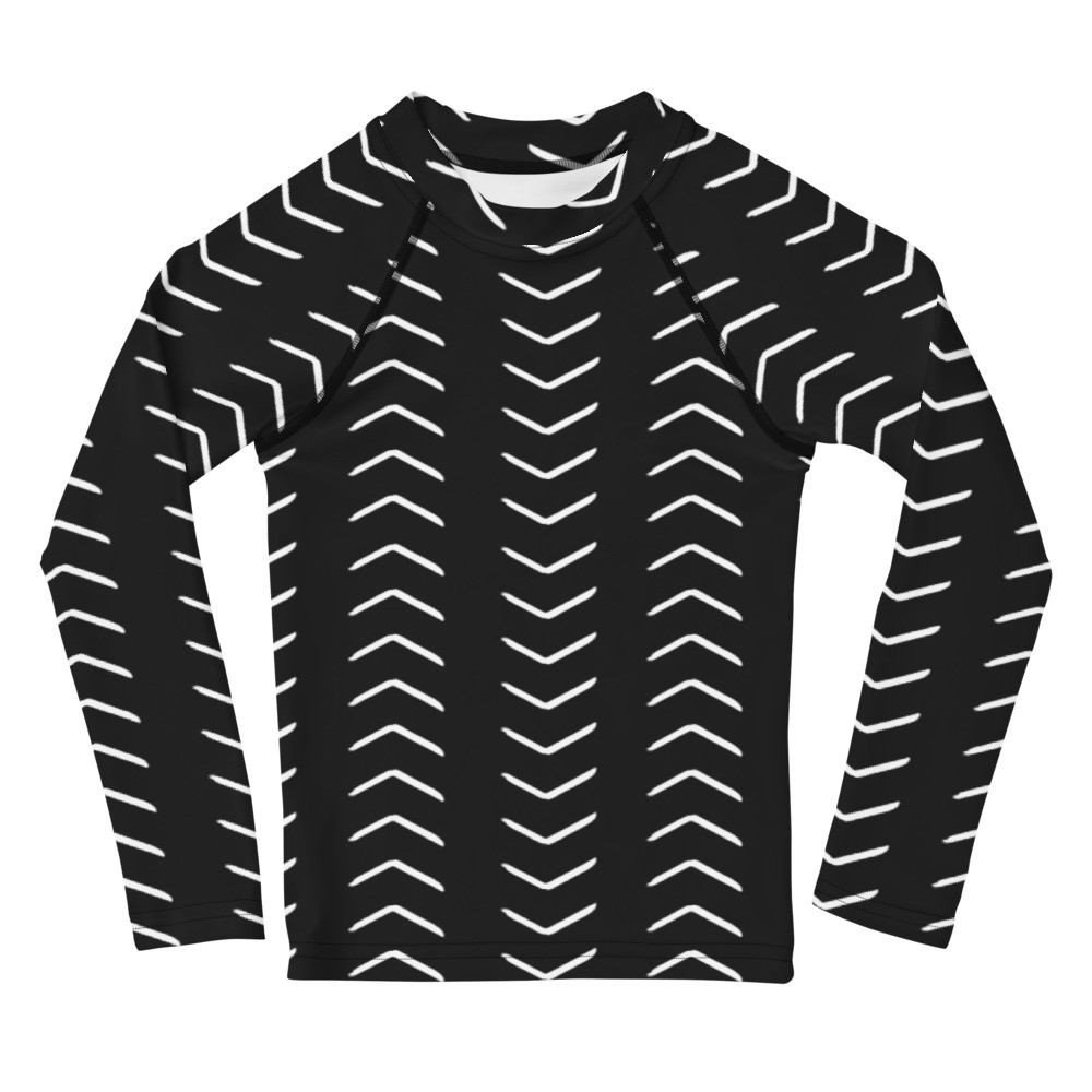 Kids Black Mud Cloth Inspired Rash Guard