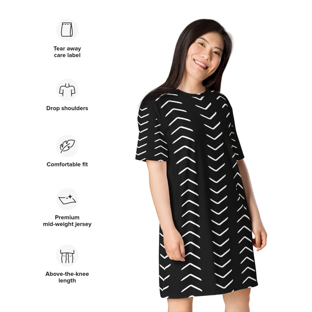 Black Mud Cloth Inspired T-shirt dress
