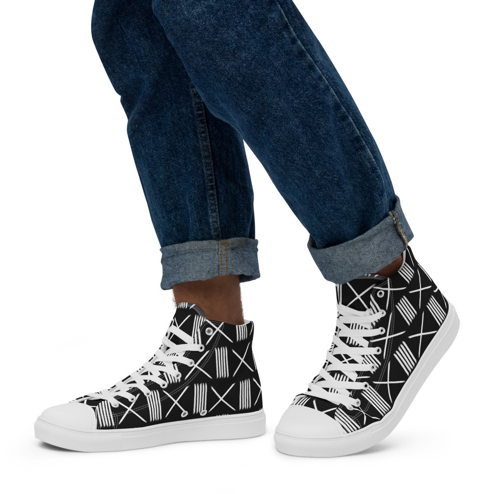 Men’s Black Mud Cloth Inspired III high top canvas shoes