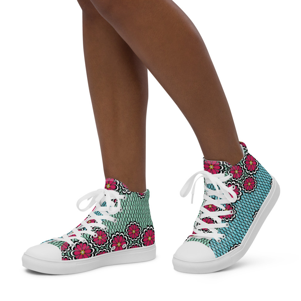 Women’s Pink Flowers high top canvas shoes