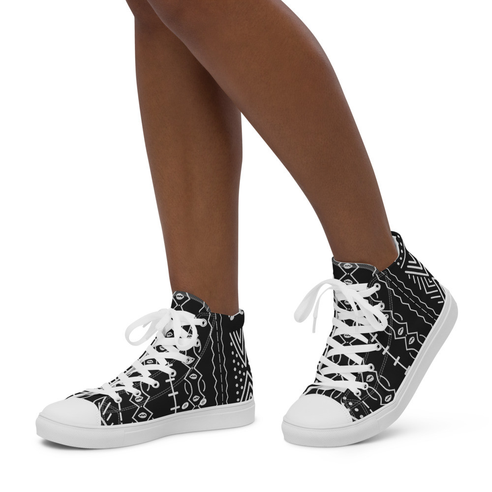 Women’s Black Mud Cloth Inspired IV high top canvas shoes