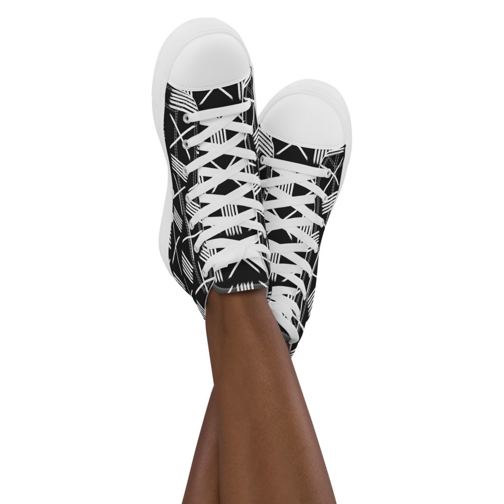 Women’s Black Mud Cloth Inspired III high top canvas shoes