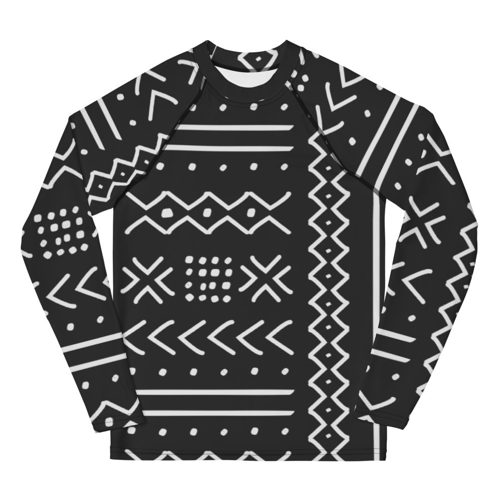 Youth Black Mud Cloth V Rash Guard