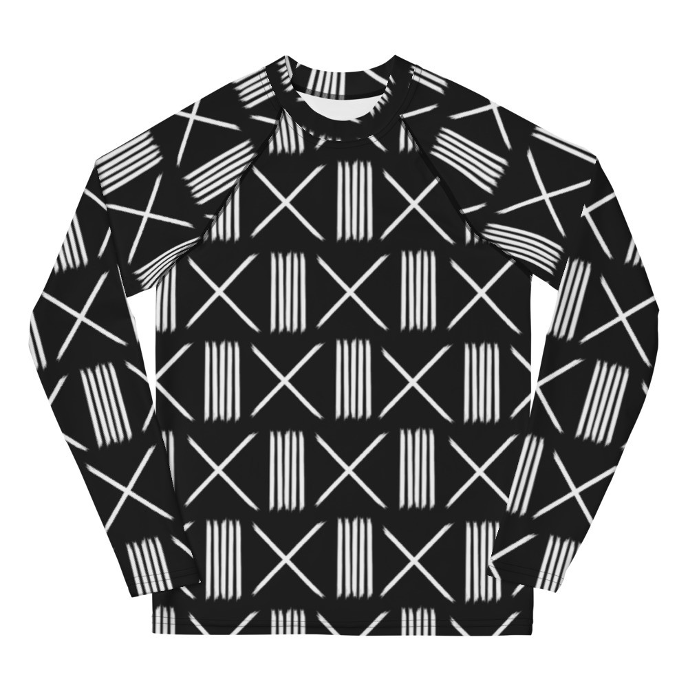 Youth Black Mud Cloth Inspired III Rash Guard