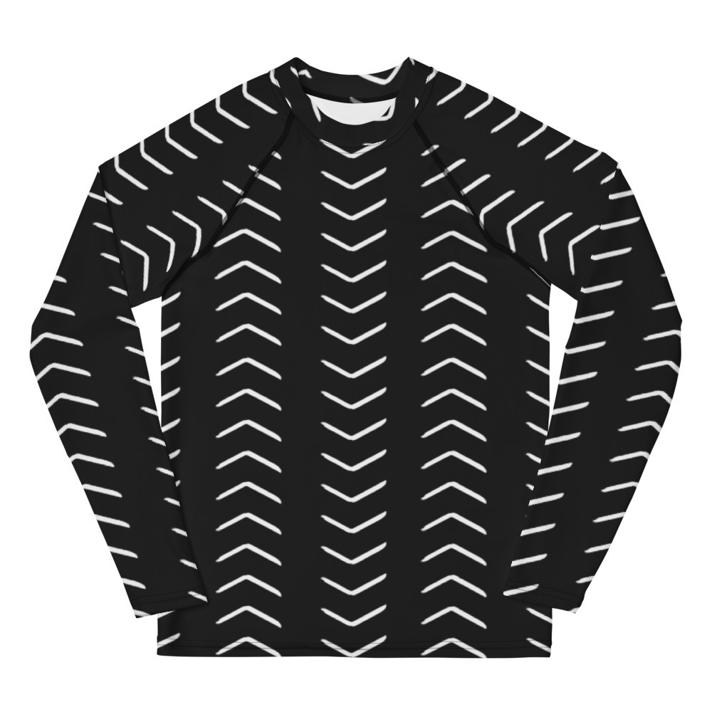 Youth Black Mud Cloth Inspired Rash Guard
