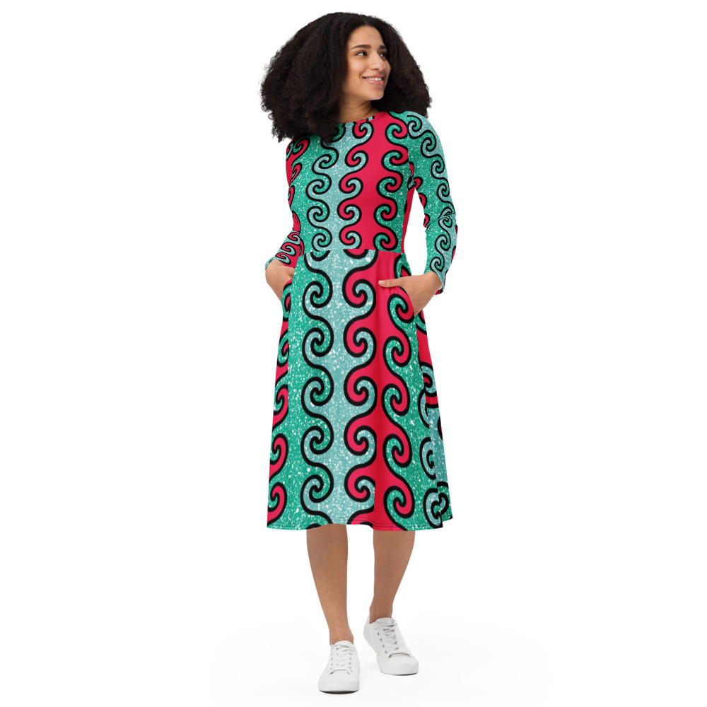 Intertwined Curls long sleeve midi dress