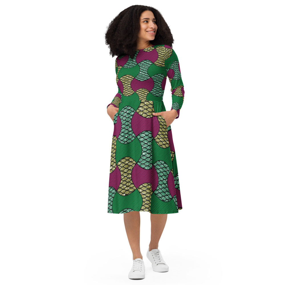 Partial Bows long sleeve midi dress