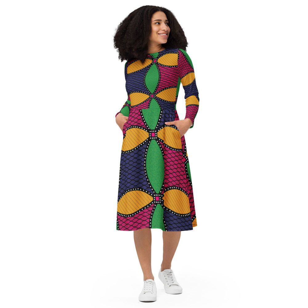 Windmills Inspired long sleeve midi dress