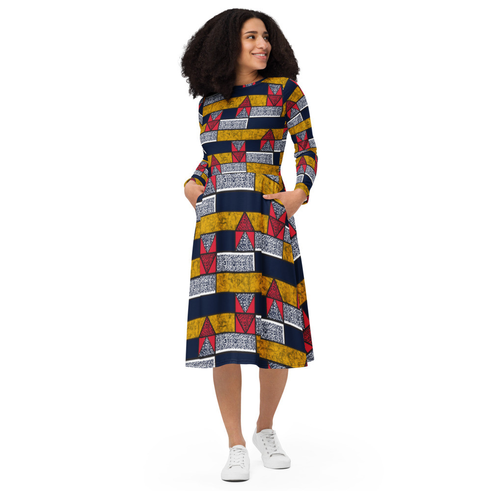 Bricks Inspired long sleeve midi dress
