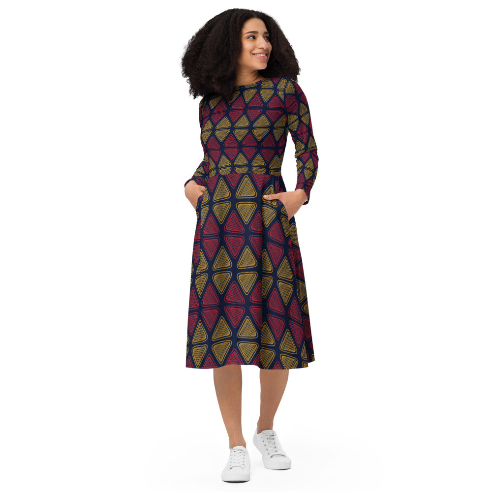Triangles II long sleeve midi dress