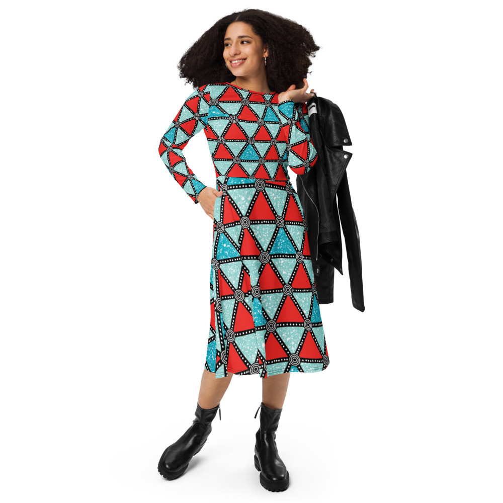 Triangles long sleeve midi dress