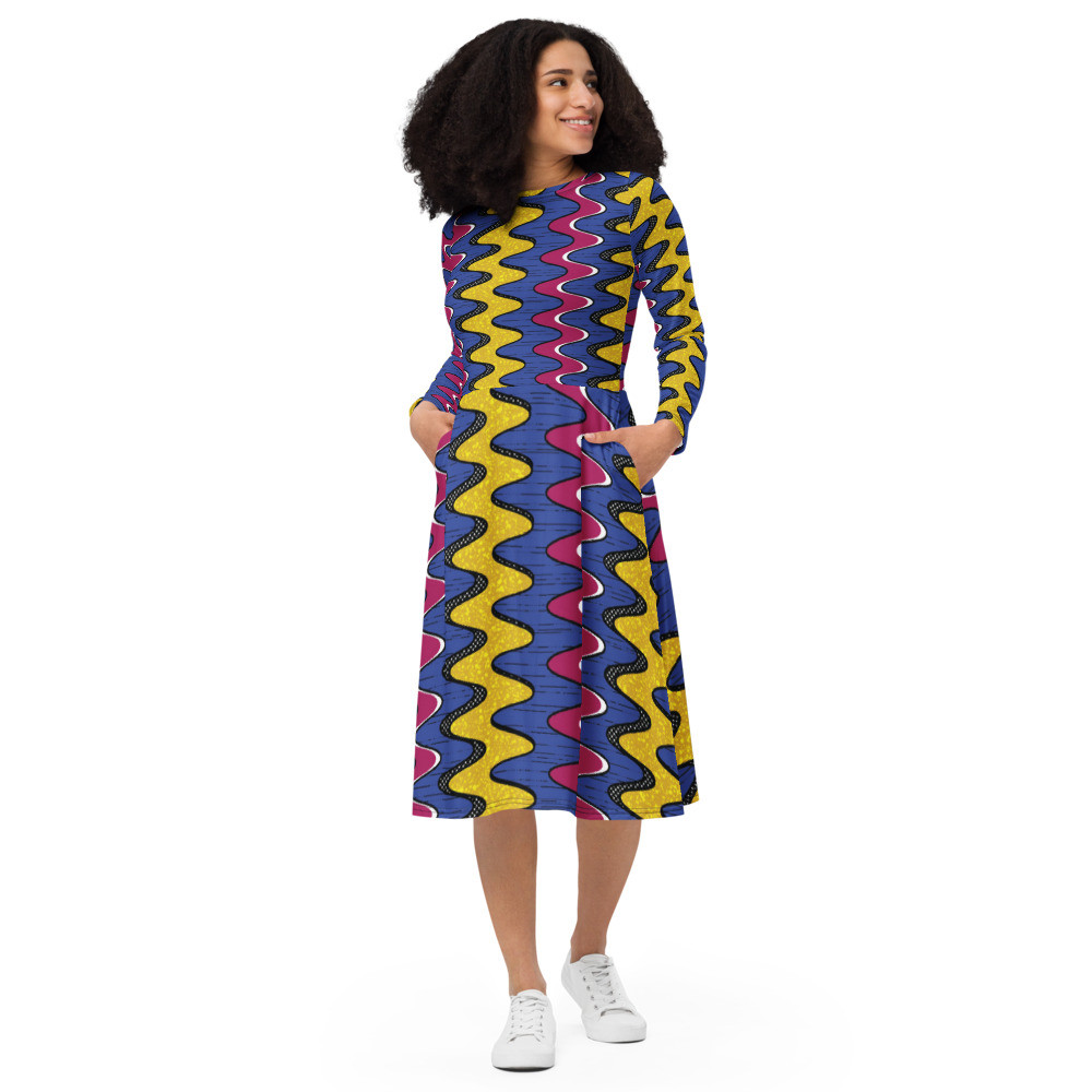 Squiggly Drip II long sleeve midi dress