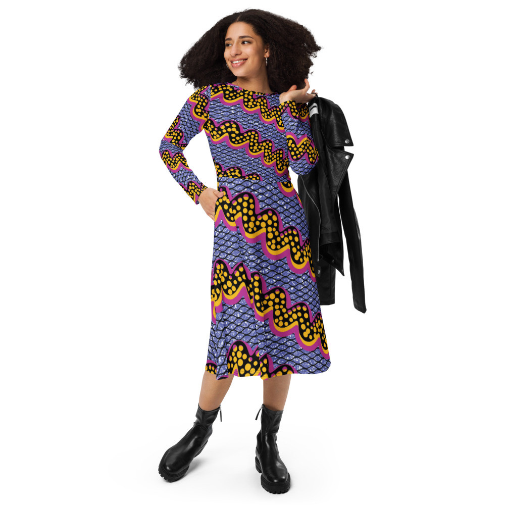 Squiggly Drip long sleeve midi dress