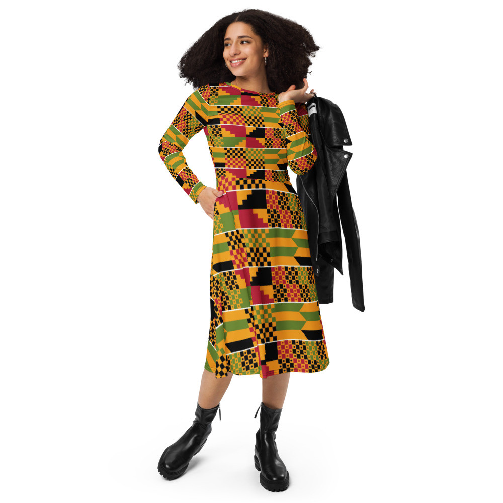 Kente long sleeve midi dress