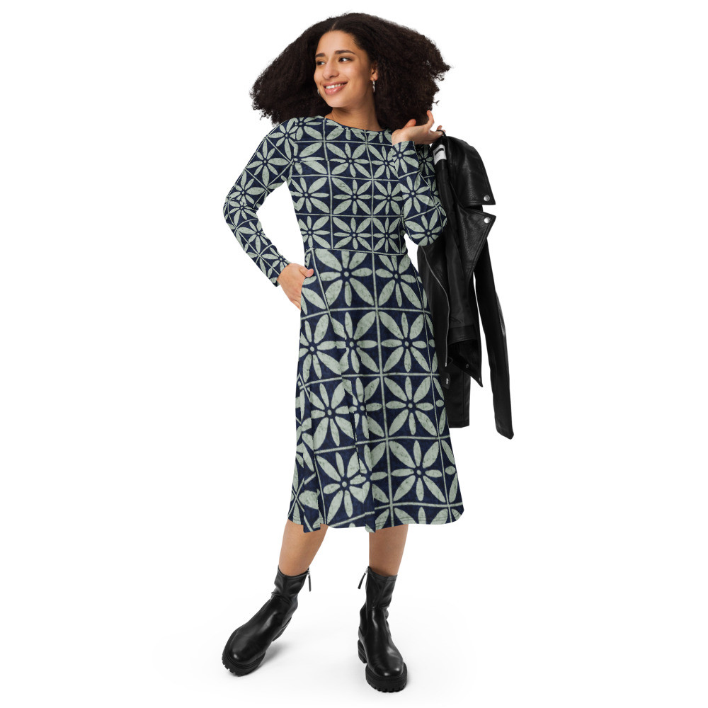 Adire II long sleeve midi dress